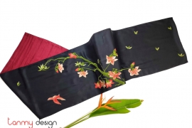 Red kapok embroidered silk scarf-60x200 cm
